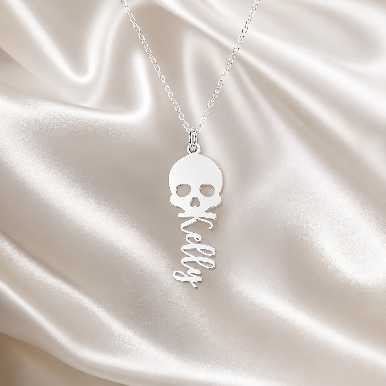 Personalized 18K Gold Plated Gothic Skull Name Necklace